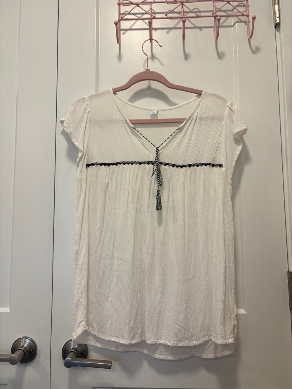 Cream Boho Tie-Front Cap Sleeve Top